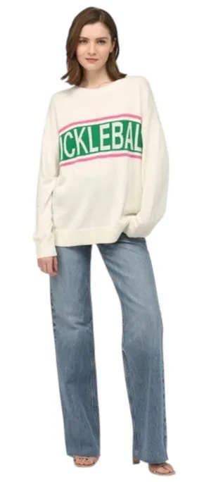 Fate Pickleball Spellout Crewneck Sweater Ivory Green Pink Lightweight Size S thumbnail 1