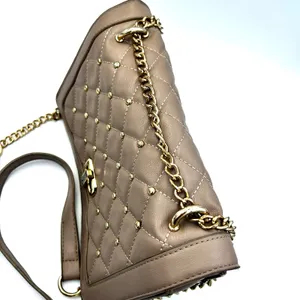 Badgley Mischka Quilted Crossbody Bag Women‎ Small Taupe Gold Studded Glam Purse thumbnail 7