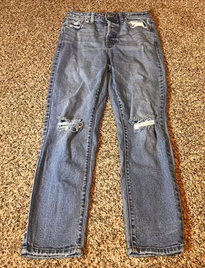 Willow + Root‎ Distressed Mom Jeans Ripped Knee Denim Button Fly Size 28 thumbnail 1