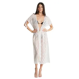 True Colour La Moda White Crochet Lace Maxi Swim Cover Up Embellished NEW‎ thumbnail 2