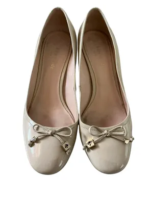 Kate spade Bev Bow pumps nude patent leather block mid heel size 7.5 thumbnail 3