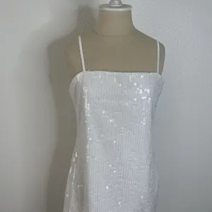 12th Tribe M Womens White Sequin Mini Dress Adjustable Straps Slip Lined Sexy EU thumbnail 4