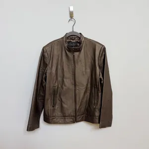 Terry Lewis Classic Luxuries Metallic Copper Gray Genuine Leather Jacket M thumbnail 2