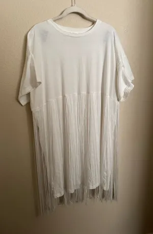 Arula Fringe‎ Tshirt Dress Sz X in White Festival Concert Plus Size thumbnail 1