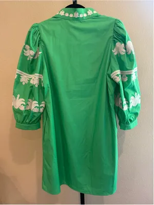 Entro 3/4 Sleeve Embroidered Mini Dress in Green Size S thumbnail 3