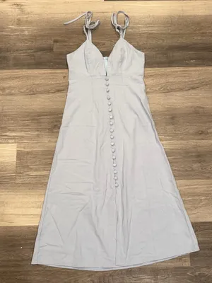 Nasty Gal Women’s Light Blue Cotton V-Neck A-Line Midi Button Dress Size 4 thumbnail 1