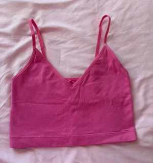 Garage Bright Pink Ribbed Cropped Cami thumbnail 1