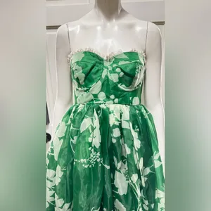 Selkie Strapless Green Floral Midi Dress Size X-Small Retail $325 P-48 thumbnail 8