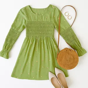 Urban Outfitters Mabel Smocked Floral Mini Dress Green Cottagecore Womens Large thumbnail 12