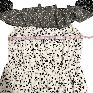 Les Sereine Off Shoulder Smocked Maxi Dress Mixed Print Tiered Slit Large thumbnail 6