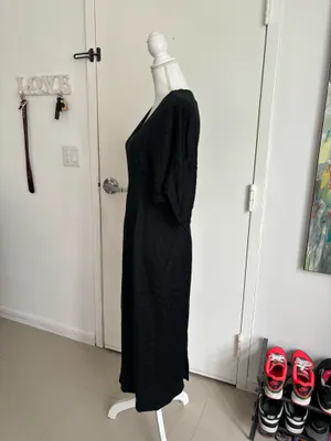 Massimo Dutti Black Midi Dress with Gold Neck Detail Size M thumbnail 11