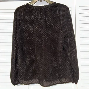 Nanette Lepore Women's Ruffle Front Top Blouse Long Sleeve Shimmer Size M Black‎ thumbnail 3