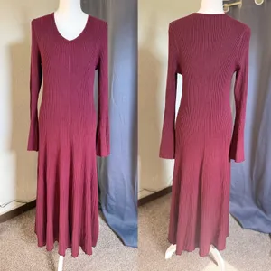 Edited x Hunter McGrady Ribbed Flare Sweater Dress Womens XL Burgundy Wine thumbnail 3
