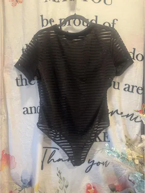Women's Striped Bodysuit Blouse Size L Black Size L thumbnail 6