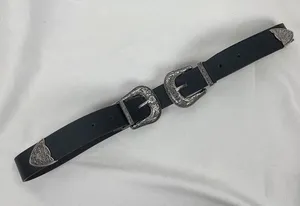Double-Buckle Western Belts for Women, Vintage Design Faux Leather Waist Belt with Western-style Buckle for Ladies thumbnail 1