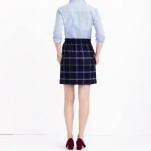 J. Crew Navy Blue Wool Sidewalk‎ Plaid Elastic Waist Skirt 2 thumbnail 2