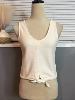 Madewell Cream Sleeveless Knit Tie Front Tank Top XS thumbnail 3