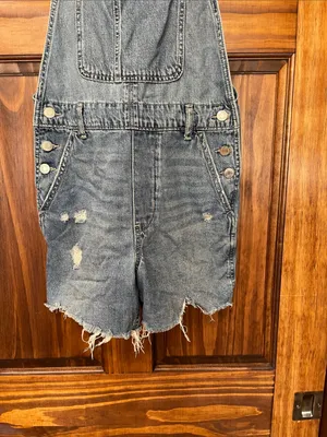 GAP womens Distressed Denim Short Overalls - Blue size XS thumbnail 2