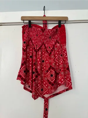 No Boundaries Red Halter or Strapless Bandana Print Tank Top size large lace thumbnail 6