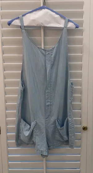 Bishop + Young Chambray Romper Small Light Blue Pocket Sleeveless thumbnail 1