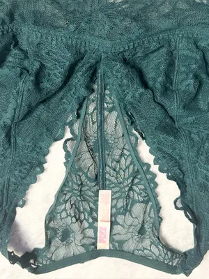 VS PINK Dark Green Lace Racerback Bralette Wireless Comfort Bra Size Large thumbnail 8