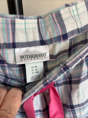 Motherhood White & Navy Plaid Pajama Pants with Pink Drawstring thumbnail 2