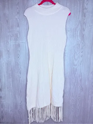 Nwt cider white / cream sleeveless high neck frindge bottom dress xl thumbnail 3
