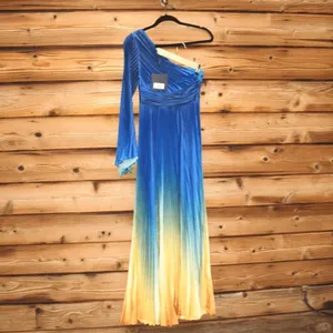 MAC DUGGAL 49903 Blue Ombre Pleated Charmeuse One-Shoulder Gown Dress 4 Flaws thumbnail 10