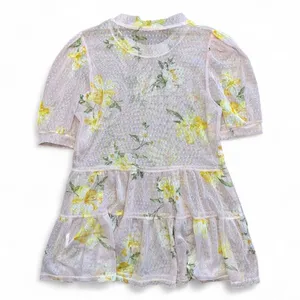 Meraki Mesh Tiered Tunic Top Women’s M Blush Pink Floral Puff Sleeve Cottagecore thumbnail 8