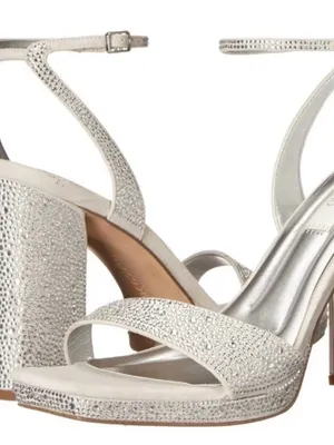 Franco Sarto women’s L-Daffy ankle strap heeled sandals metallic silver w stones thumbnail 2