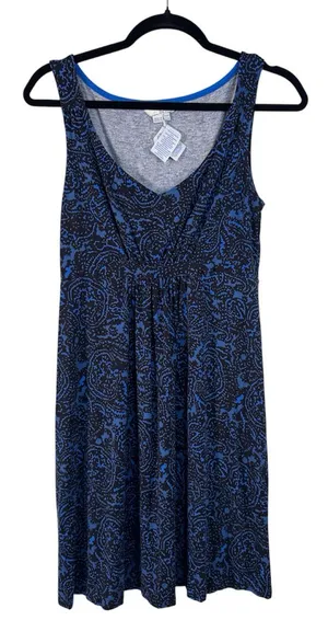 Boden Blue Black Printed Mini Dress Womens 8P Stretch Comfort Sleeveless Casual thumbnail 1