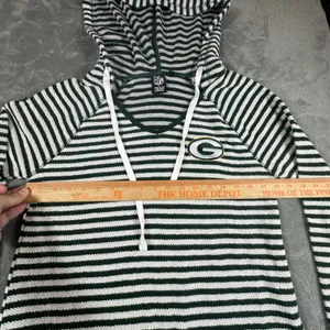 NFL Team Apparel Green Bay Packers Striped V-Neck Hoodie Women Small Football thumbnail 9