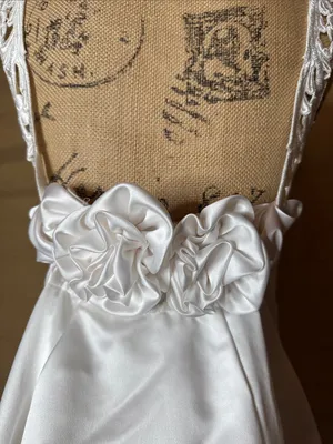 Vintage Jessica McClintock Bridal Gown White Satin Lace Neckline Train Size 6 thumbnail 11