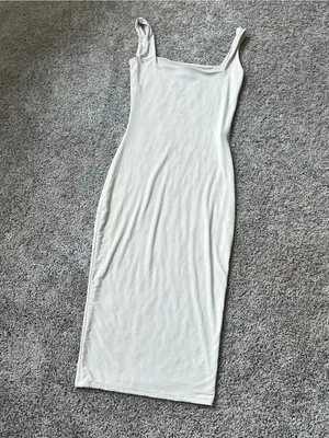 Sleeveless Stone Gray Bodycon Midi Dress White thumbnail 2