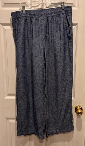 Old‎ Navy Women High Rise Wide Leg Linen Blend Pants Size L Blue Casual Beach thumbnail 1