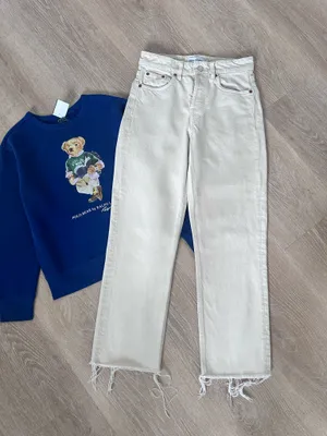 Zara Straight Leg Jeans Light Beige Color Size XS thumbnail 4