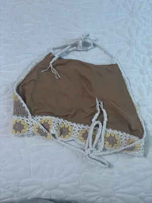 Knit floral Halter top cropped Yellow thumbnail 2