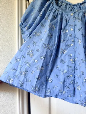 Dôen Tennessee Top Floral Organic Cotton‎ Sky Blue Medium EUC thumbnail 3