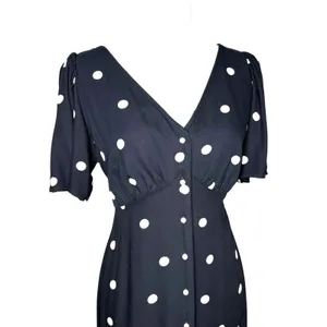 Old Navy M Polka Dot Midi Dress Navy Full‎ Button Front Classic Empire Waist thumbnail 5