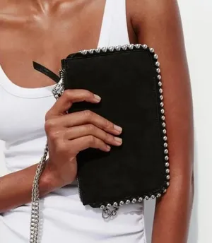 Zara Black Faux Suede silver studded crossbody bag / clutch thumbnail 1