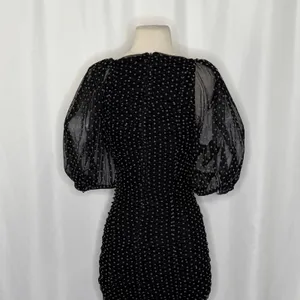 ZARA Chiffon Black Polka Dot Ruched Mini Dress Black Gray Party Blogger‎ Small thumbnail 10