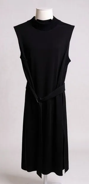 PROLOGUE Black Mock Neck Sleeveless Midi Dress Belted Size L‎ thumbnail 1