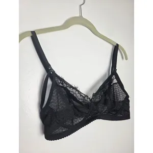 Black Lace Sheer Nursing Bra Wireless Strappy Breastfeeding Small Chest 34B thumbnail 2