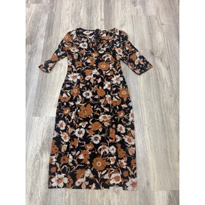 For Love & Lemons Floret Print Midi Dress Black Floral Silk Blend Slit Medium thumbnail 5