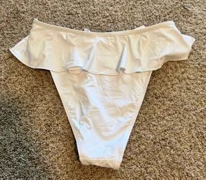 Missguided High Waisted Ruffle White Bikini Bottom thumbnail 3