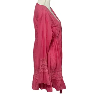 American Flirt Pink Beach Longsleeve Cover-up Tunic Lace with Tassel NWOT thumbnail 4