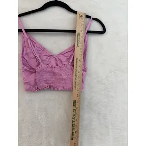Aerie Pink Satin Smocked Back Crop Top Womens Size M V-Neck Bralette Cami thumbnail 7