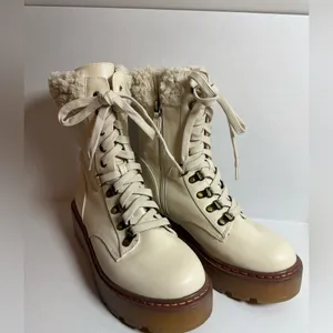 NEW CIRCUS SAM EDELMAN Ivory Shearling Combat Boots size 8 thumbnail 5
