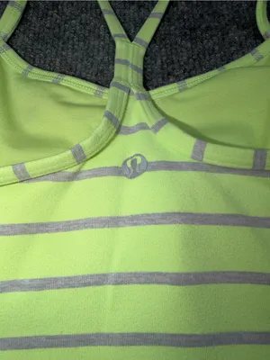 Lululemon Athletica Power Y Tank in a neon yellow and grey striped thumbnail 7