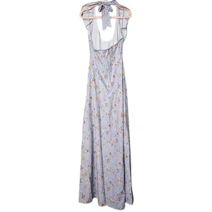 NWT WeWoreWhat Vintage Roses Ruffle Halter Sleeveless Maxi Dress XS Blu Lavender thumbnail 7